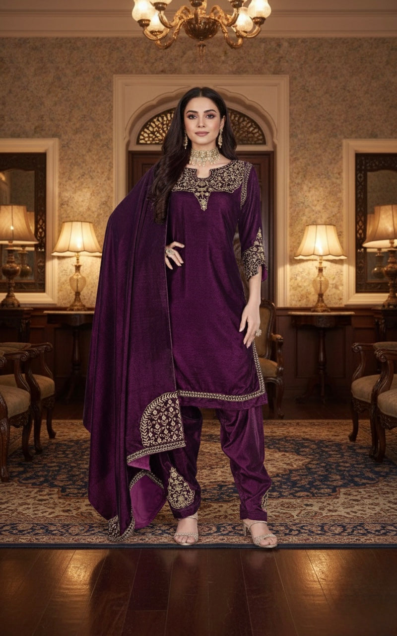 Afsana Velvet Handwork Suit Set