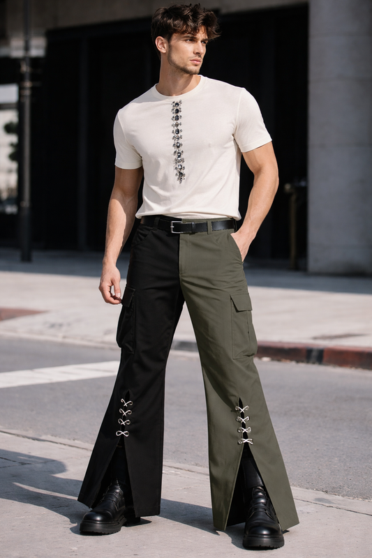 Ovyana Dual-Tone Cargo Pant & Crystal Line T-Shirt Set