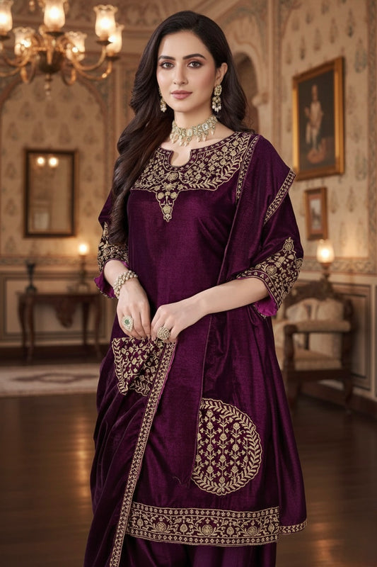 Afsana Velvet Handwork Suit Set