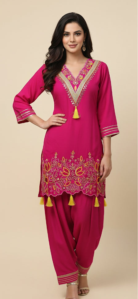 Hand-Embroidered Patiala Tunic Set with Tassels | Soft Luxury Collecti