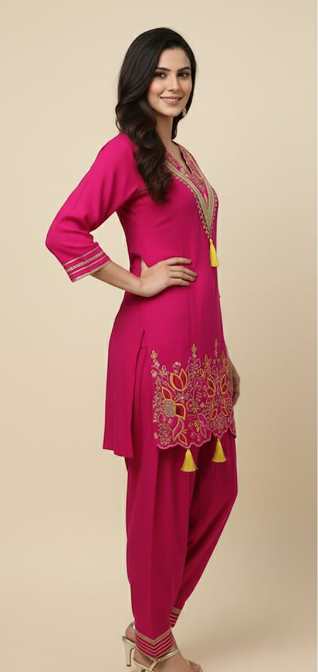 Hand-Embroidered Patiala Tunic Set with Tassels | Soft Luxury Collecti