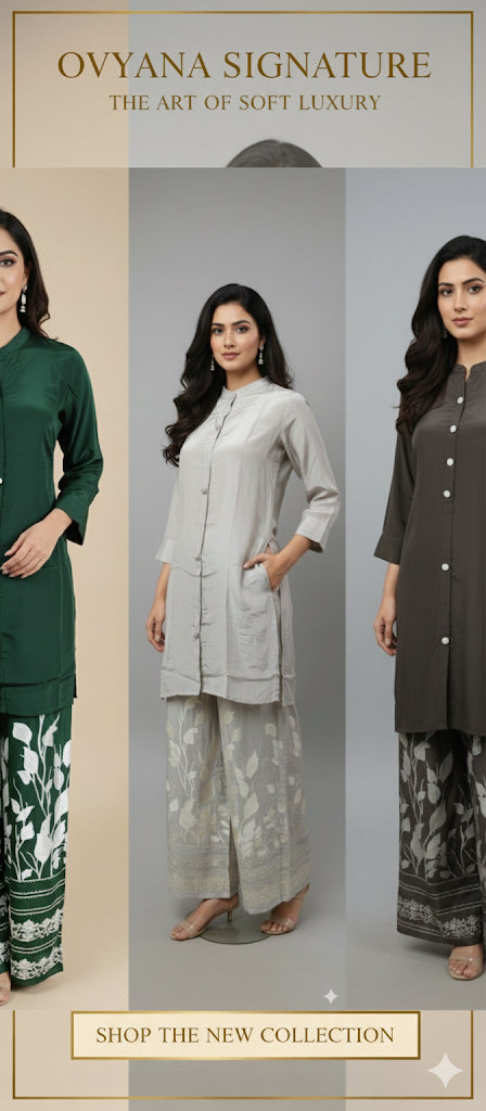 Soft Satin Tunic & Palazzo Set | Contemporary Botanical Print